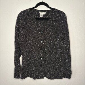 Coldwater Creek Boucle‎ Jacket Top Sz XL Long Sleeve Black White Buttons Pleats